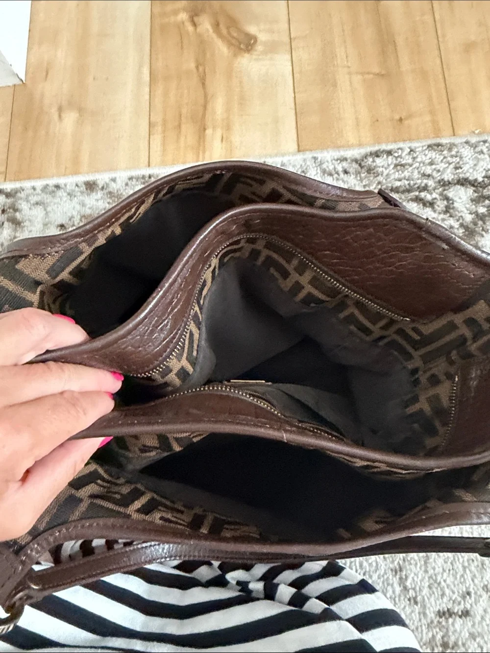 Fendi Brown Monogram Canvas Shoulder Bag with Logo Charm